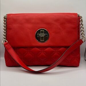 Kate Spade Quilted Red Leather Gold Turn Lock Shoulder Bag